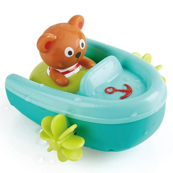 Hape: Tubing Pull-Back Boat - With Teddy Bear Figure Companion, Floating Blue Paddle Boat Bath Toy, Water & Pool Play, Toddlers & Kids Ages 18mo 
