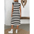 thumbnail image 4 of Womens Striped Summer A Line Dress Casual Cap Sleeve Lapel Neck T Shirt Dresses with Pockets Black S, 4 of 7