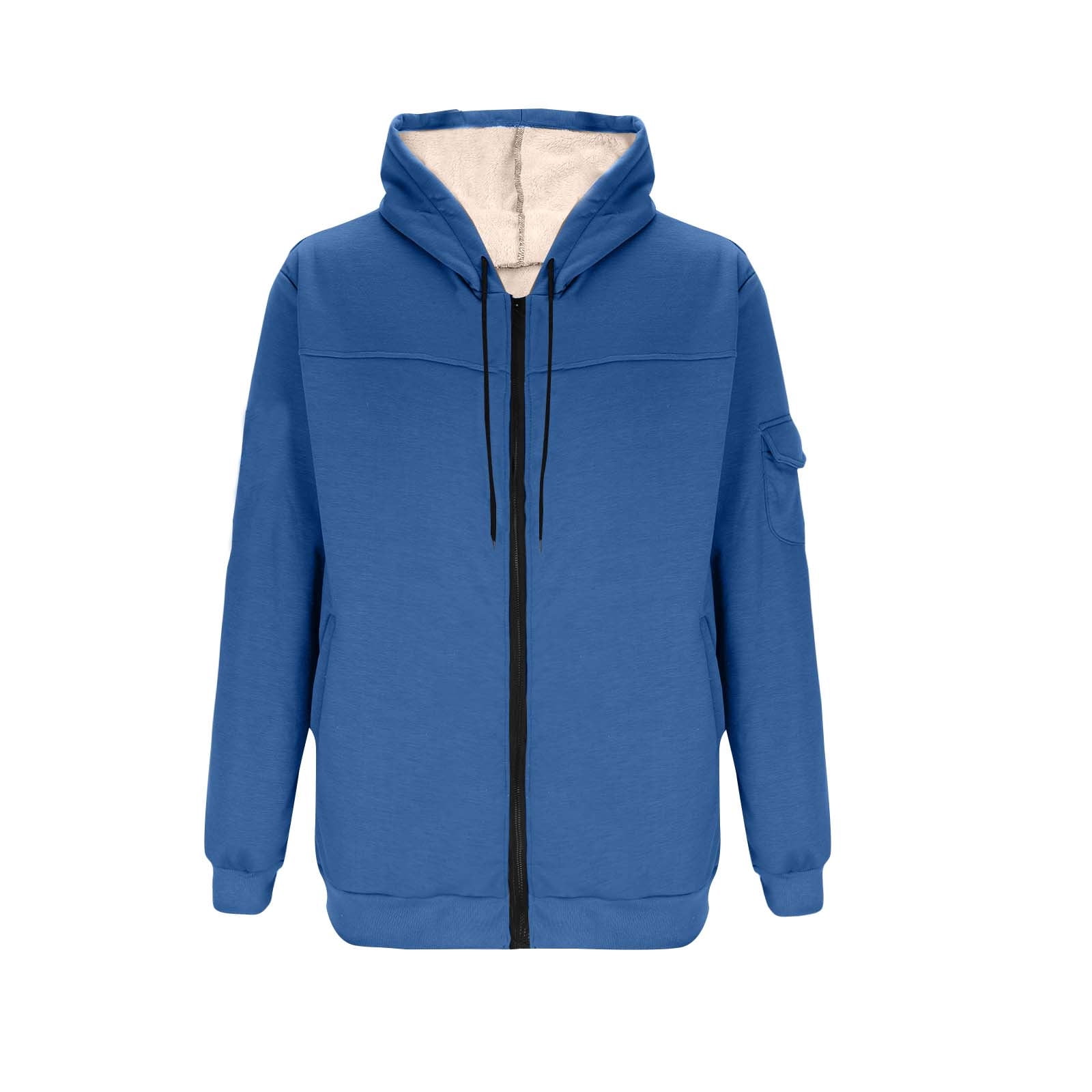 BiZtdJrK Mens Sherpa Lined Hoodie Jackets Winter Thermal Full Zip Hooded Sweatshirt with Pockets, Blue, XXL