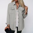 thumbnail image 2 of Splozh Fall Jackets Women Fashion Washed Denim Shirt Jacket and Winter Personality Street Jacket Coat Light Gray,L, 2 of 5