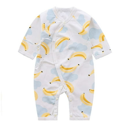 

Busydd Newborn Baby Boys Girls Rompers V Neck Long Sleeve Toddler Romper Cute Print Side Tie Romper Jumpsuits Unisex Cotton Infant Clothes 0-9 Months