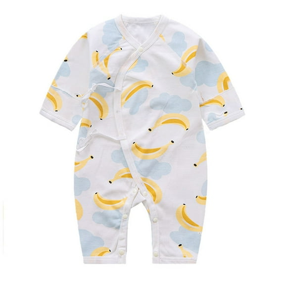 Nrmvnmi Baby Side Snap Romper Long Sleeve Banana Print Romper Newborn Cotton Onesie Jumpsuit For 0-9 Months