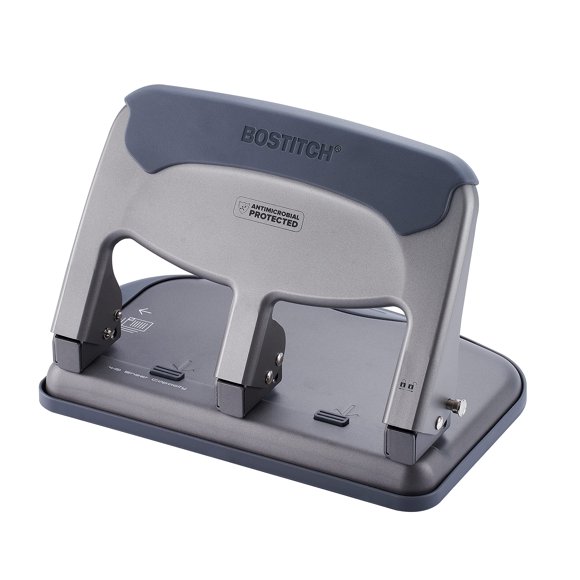 Bostitch Office EZ Squeeze 40 Sheet 3-Hole Punch, Antimicrobial Coating, Heavy Duty (HP40AM), Silver