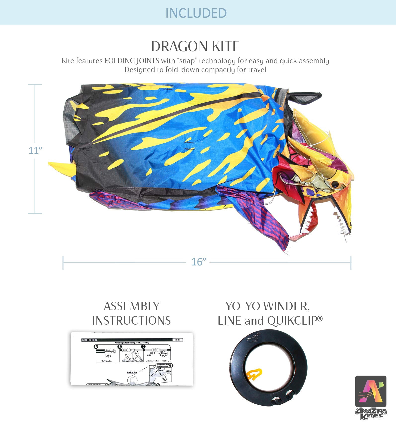 amazing kites 3d nylon dragon kite with 80" wingspan (6 ft 8 in)