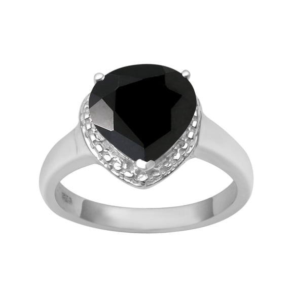 Mooneye 925 Sterling Silver 7mm Heart Shape Black Spinel Solitaire Wedding Women Love Ring