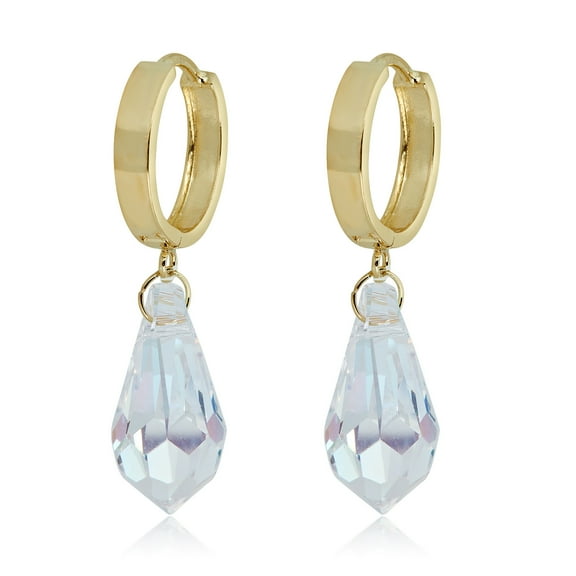AVORA 10K Yellow Gold Dangling Crystal Huggie Hoop Earrings