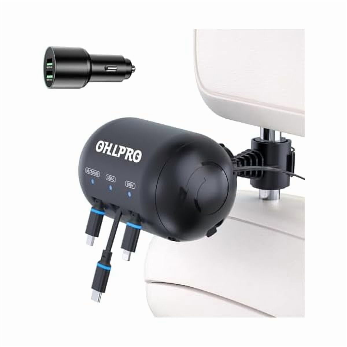 1888 3-in-1 Retractable Backseat Car Charging Station, 36W Fast Car Charger for All Phones (iPhone, Samsung), Ideal for Lyft, Turo, Uber, Taxi, Rideshare, Customer Charging Dock Attach to Headrest