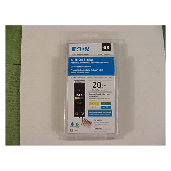 Eaton BRN120A1CS BR 20A 120V 1-Pole Arc Fault/Ground Fault Circuit Breaker, Black