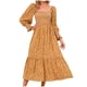 thumbnail image 1 of Vestido largo de manga larga con cuello cuadrado de gasa con estampado Floral pequeño a la moda Sexy informal para mujer Pompotops  hdfakjf10032, 1 of 7