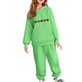 thumbnail image 2 of Placlothes Girls Hall-oween Green 2-Piece Hoodie Jogger Set - Soft Polyester, Pumpkin Graphic, Warm Outfit for 3-12 Years,Size 8 T, 2 of 4