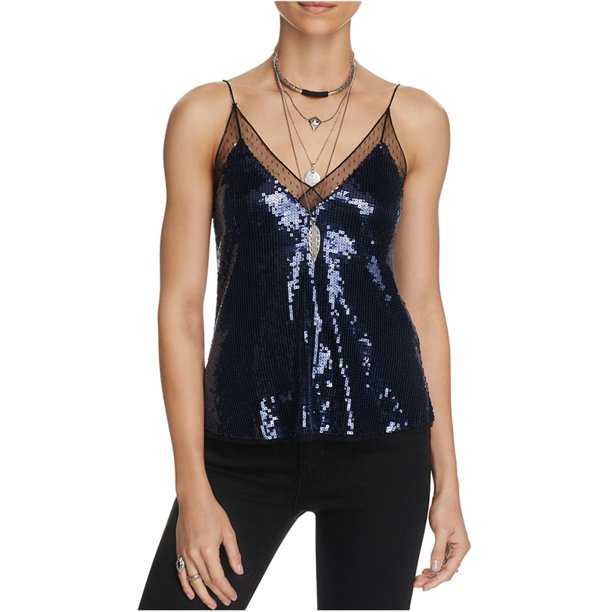 Camiseta sin mangas Free People con lentejuelas para mujer azul grande Cami