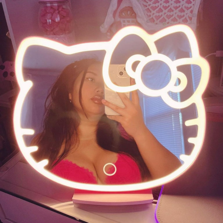 Impressions Vanity Supercute Hello Kitty Tri-Tone LED Table Mirror with Lights and Touch Sensor Switch, Size: 11.5 x 7.5, Pink