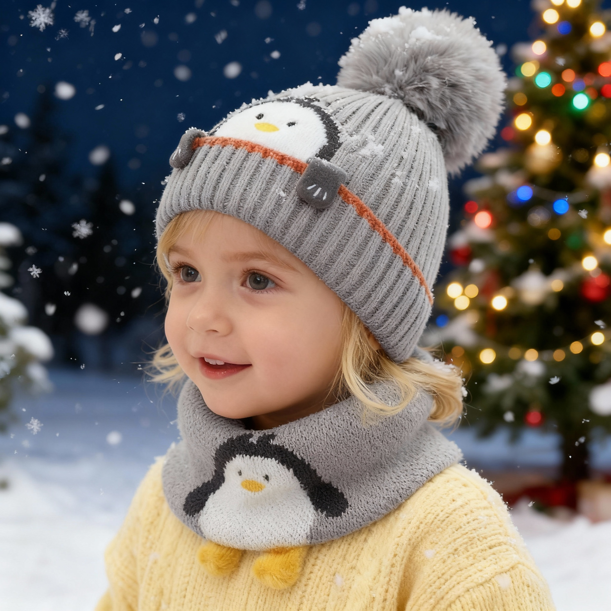 Baby Kids Winter Warm Hats, Infant Toddler Children Pom Pom Beanie Knit Cap Girls Boys-2 piece