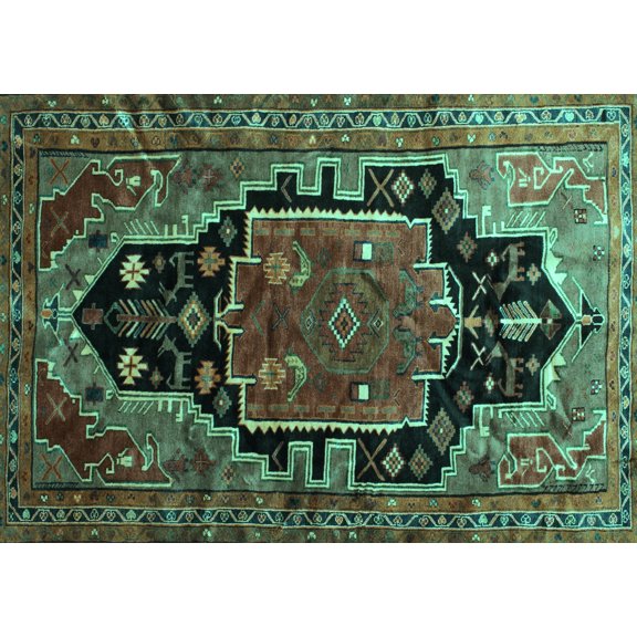 Ahgly Company Machine Washable Indoor Rectangle Persian Turquoise Blue Traditional Area Rugs, 5' x 7'