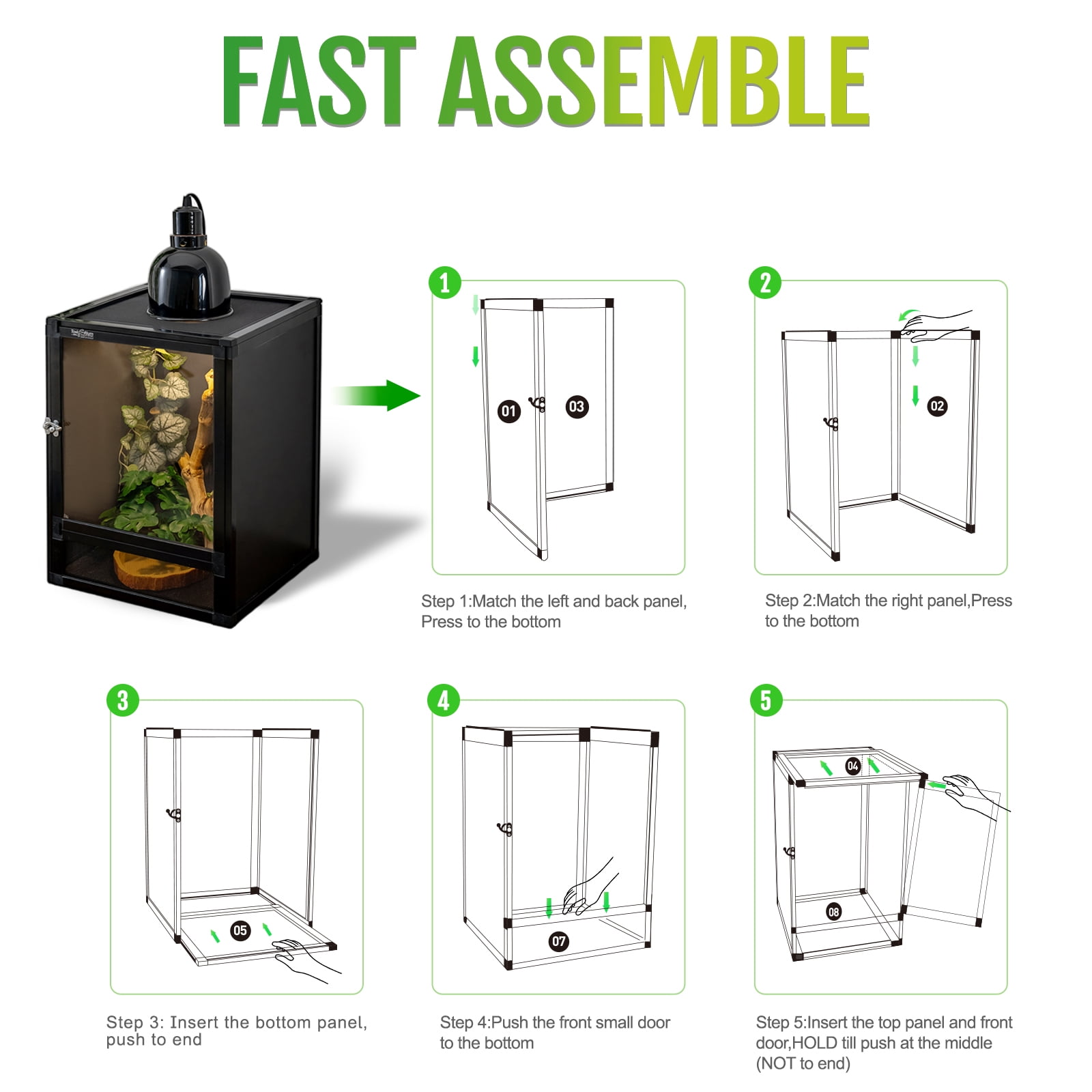 ToxiRium 18x18x36Inch Hybrid PVC Reptile Cage, Ventilated Warm PVC Habitat with Interchangeable Acrylic & Mesh Doors, Easy Assembly, Front Dual Access for Gecko, Chameleon, Snake, Frog