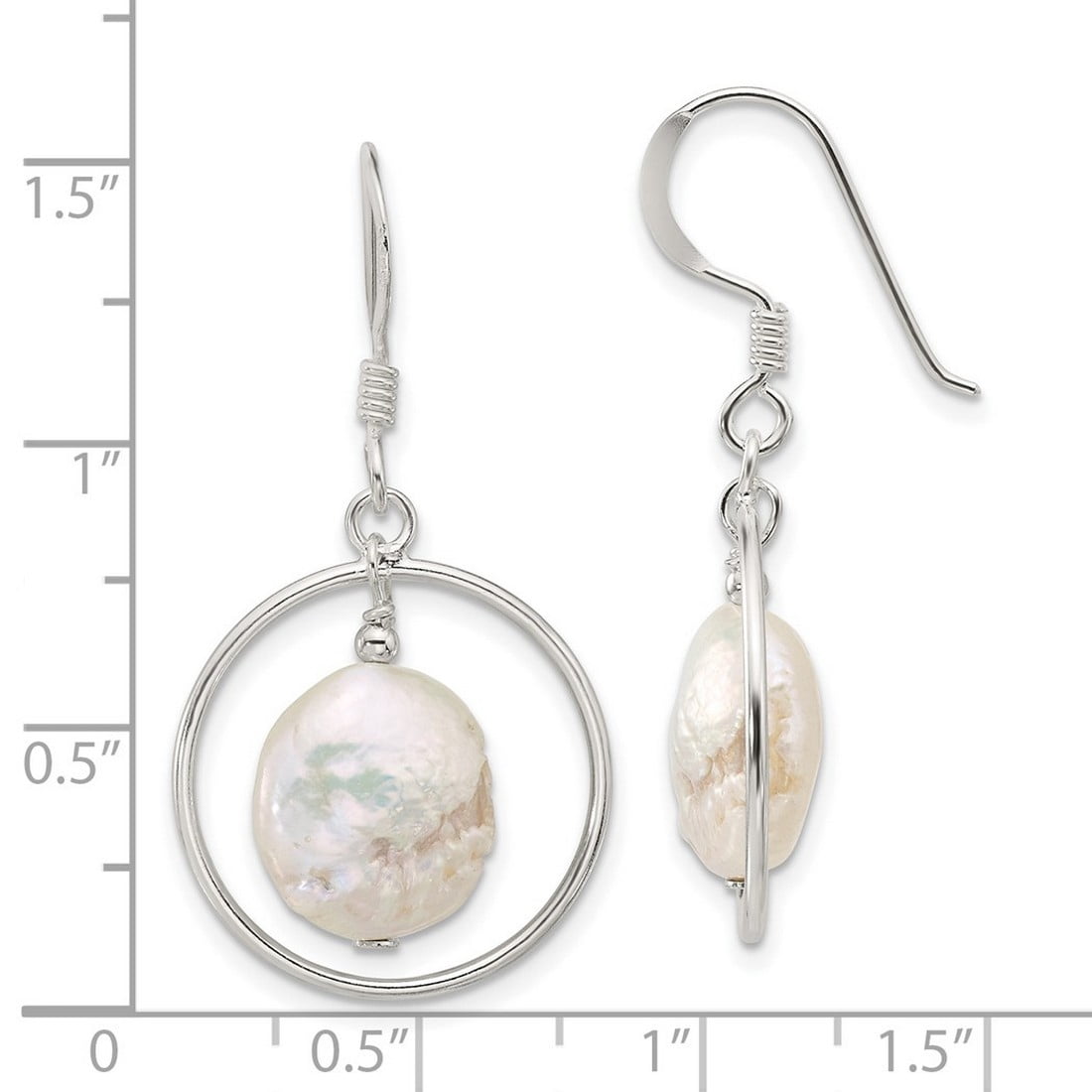 925 Sterling Silver Freshwater Cultured Pearl Shepherd Hook Earrings 38.25x19.7mm Wide Stud Earring for Women