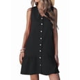 thumbnail image 3 of Women'S V Neck Solid Color Loose Sleeveless Dress Fashion Casual Summer Maxi Beach Gown Black 5XL, 3 of 10