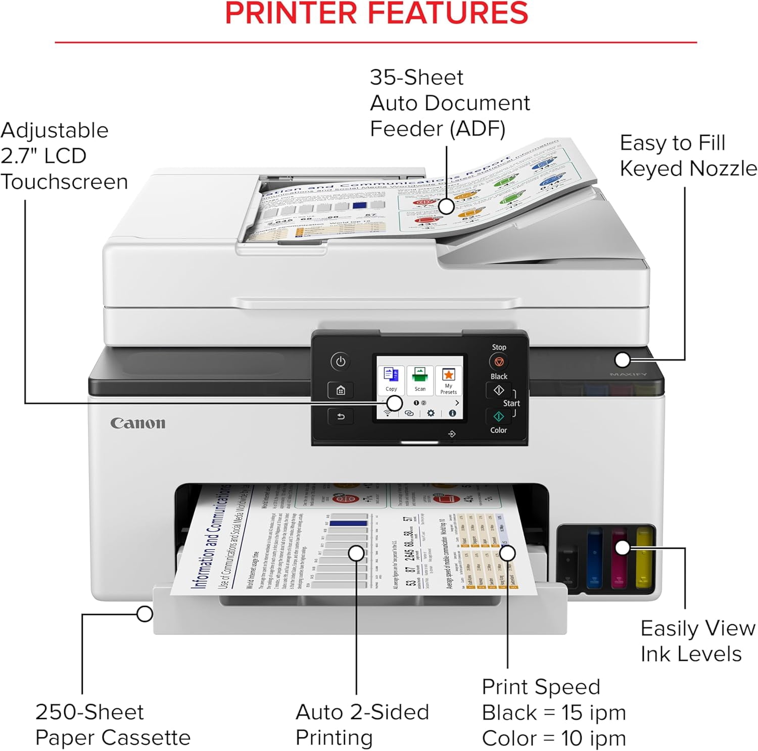 Canon MAXIFY GX2020 MegaTank Wireless All-in-One Printer Bundle Print Scan Copy Fax with Cleaning Kit, Ethernet Cable (International Model)