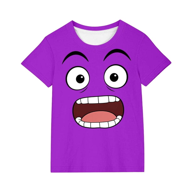 Tops de Manga Corta Lindo con Impresión de Expresión para Niños Niños Niñas, Suelta Cómoda Camiseta de Color Sólido