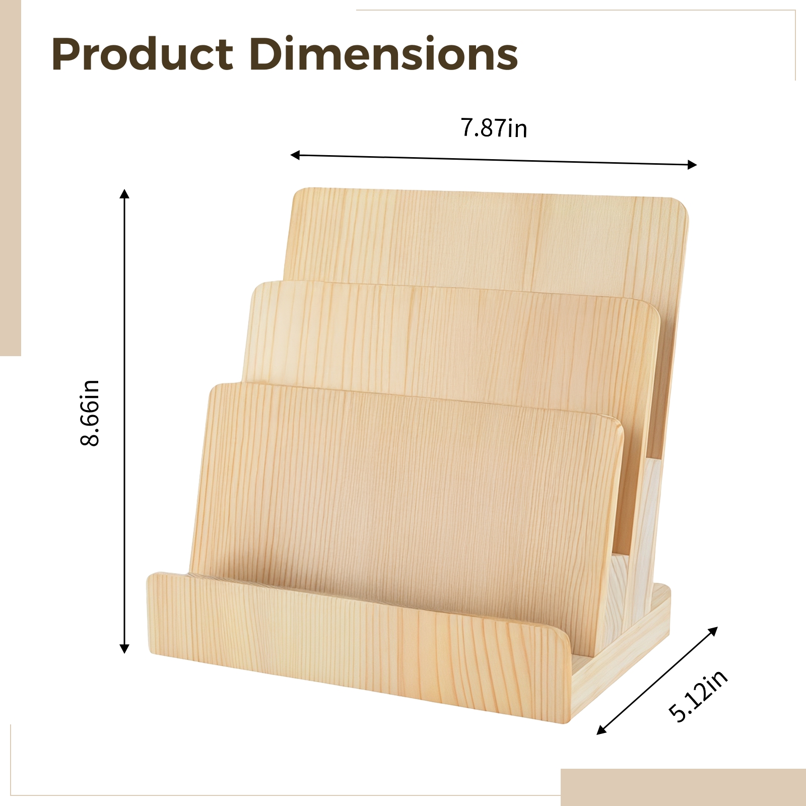 3-Tier Wooden Literature Organizer and Card Display Stand, Office Desk Organizer, Pamphlet Holder for Menus and Brochures, Sleek Modern Design, Ideal for Office Desks and Display Tables
