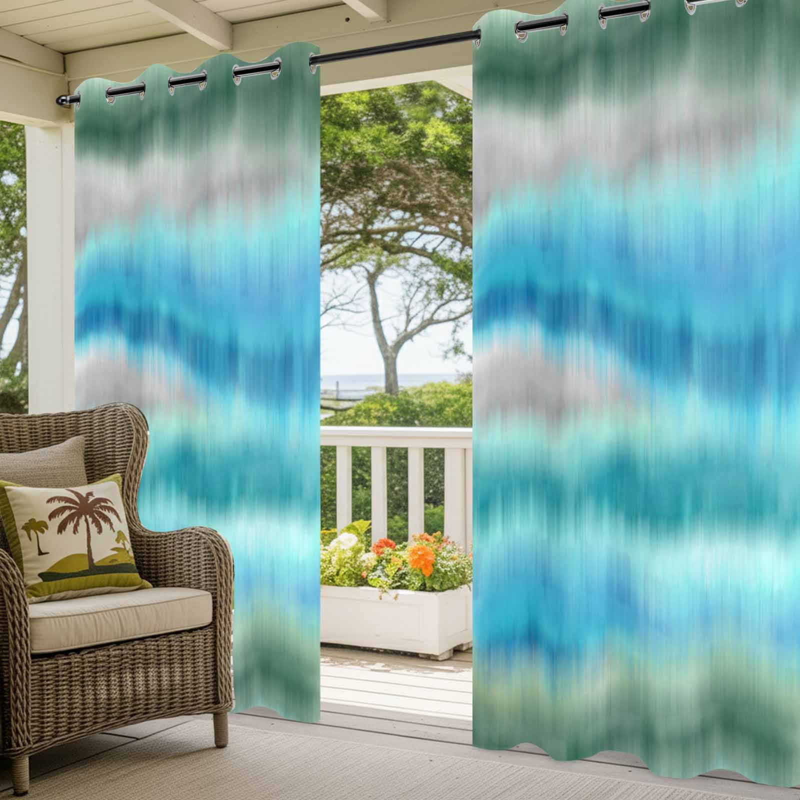 Aqua Gradient Sea Mist Outdoor Curtains for Patio, Abstract Blue Green Water Ripples Sunshade Privacy Drapes Grommet Waterproof Outside Curtains for Porch/Cabana/Balcony 54"x 108", 1 Panel