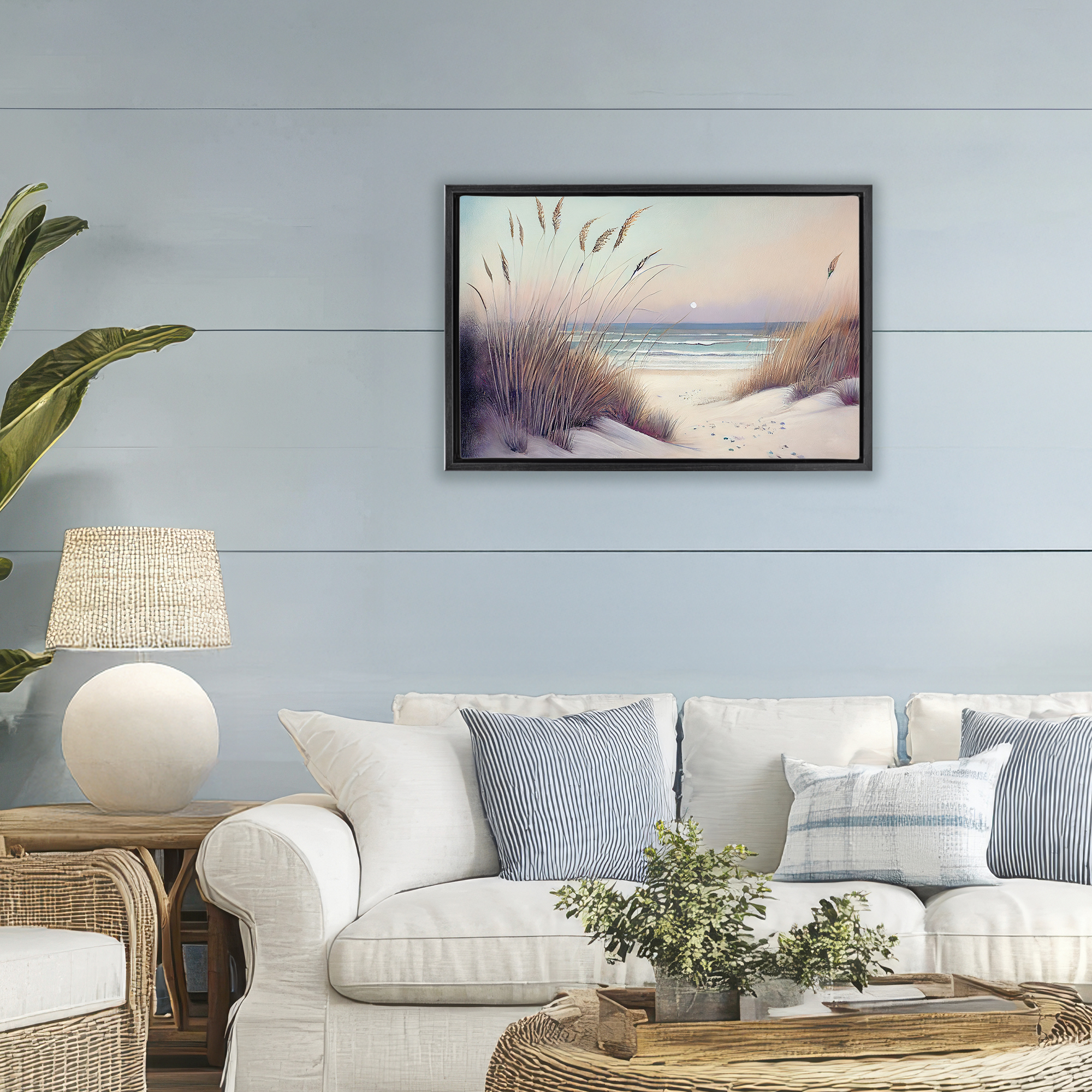 Euphoria Beach Dunes View Black Framed Floater Canvas Wall Art, design by Sasha