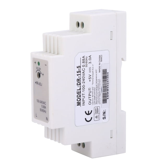 Fuente de alimentación conmutada de salida única para carril DIN DR-15-5, 15 W, 5 V, 3 A