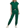 thumbnail image 2 of Scrubs for Women Sets with Pockets Short Sleeve V-Neck Blouse Elastic Waist Pants Casual Loose Solid Color Nurse Suit, 2 of 10