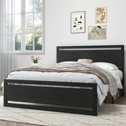 Sha Cerlin Black Full Size Heavy Duty Metal Platform Bed Frame with Wooden Headboard & Footboard, Adult