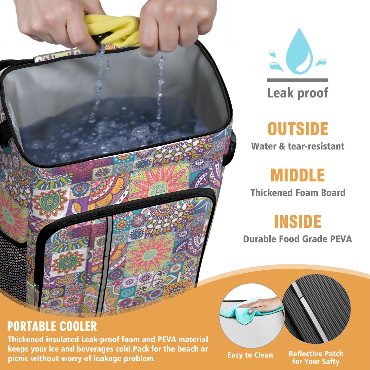 Travel Cooler Bag - Boho Bohemia Flower Camping Beer Cooler Backpack with Bottle Opener- Waterproof Insulated Picnic Backpacks - Cooler Bag for Beach