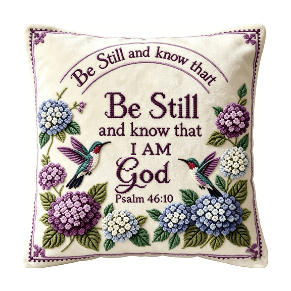 Throw Pillow Cover Embroidered Hummingbird Hydrangea Decorative Pillow | Spring Decor for Home | Living Room Decor | Purple and Blue Floral Accent