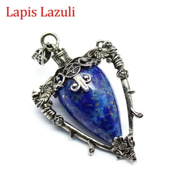 MATROOY Pendulum Crystal Pendant for Dowsing Spiritual Divination Pendulo Necklace-Lapis Lazuli - Silver