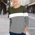 thumbnail image 2 of Boys Cotton T-Shirts Colorblock Crew Neck Base Layer Tees Kids Long Sleeve Casual Fall Spring Tops 3-14 Years (4 Years, Army Green), 2 of 7