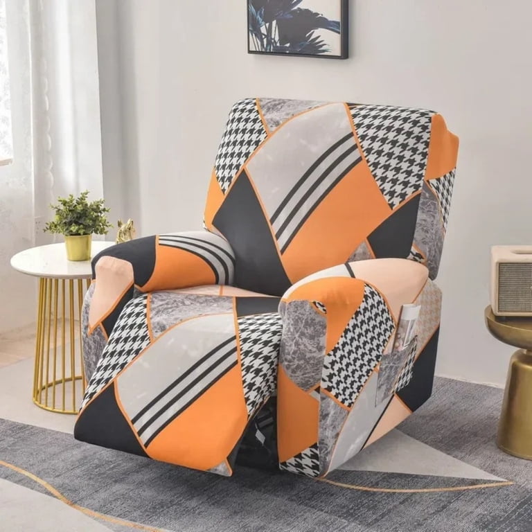 Floral Printed Recliner Cover With Pockets – Single Slipcover For Reclining Chairs