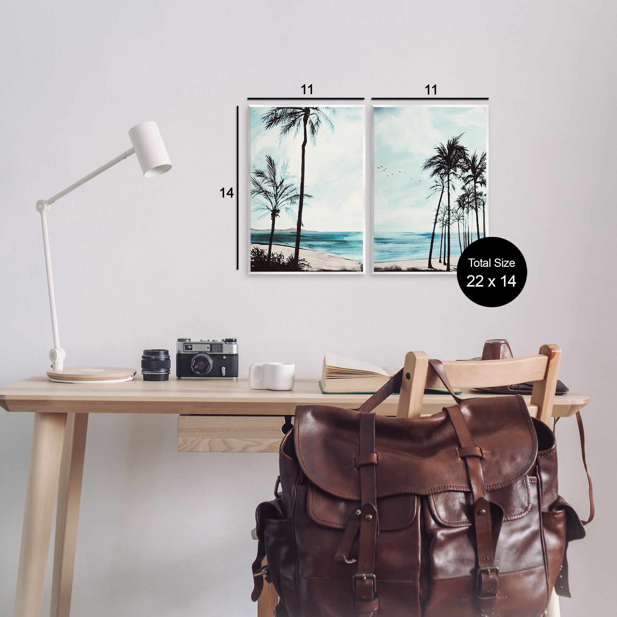Stupell Industries Tropical Palm Seaview Landscape & Nature Painting Unframed Art Print Wall Art, 11 x 14, Set of 2