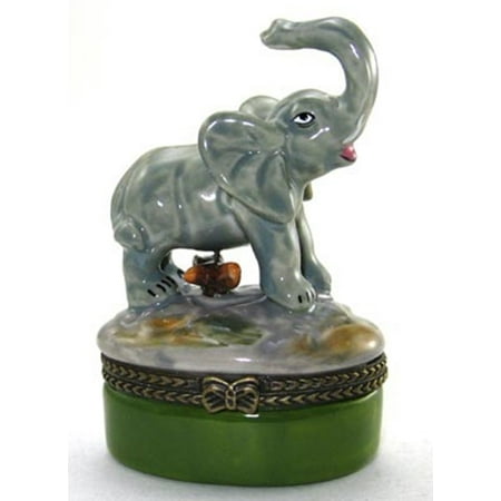 Crystal Elephant Trinket Box - Baby Elephant Pachyderm Hinged Trinket Box phb