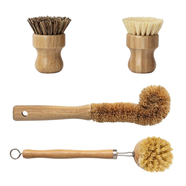 Guay Clean Kitchen Dish Brush Set with Handle and Scrapper – 4pc Brushes  Includes: Rectangular, Round, Bottle, Corner, Bonus Scrub Sponge for