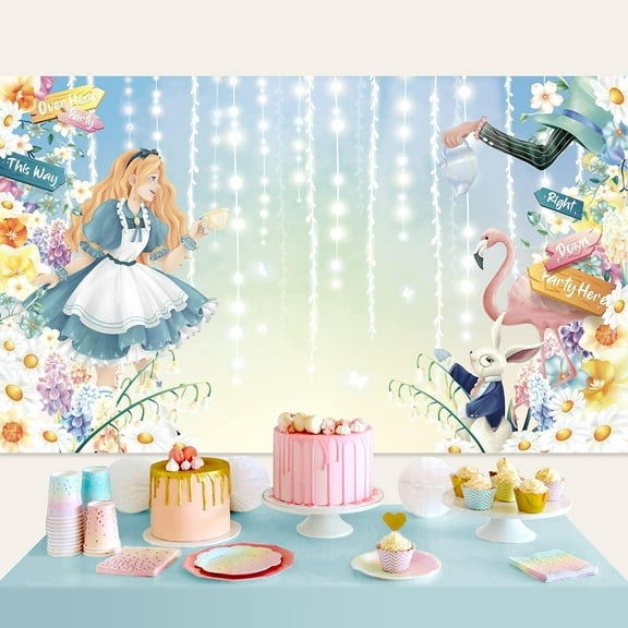 Cheerland Alice In Wonderland Backdrop for Girls Birthday Party Decorations,  5x3 Ft