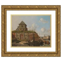 Carel Jacobus Behr 24x20 Gold Ornate Framed and Double Matted Museum Art Print Titled - City Wall with Gunpowder Magazine (1830)
