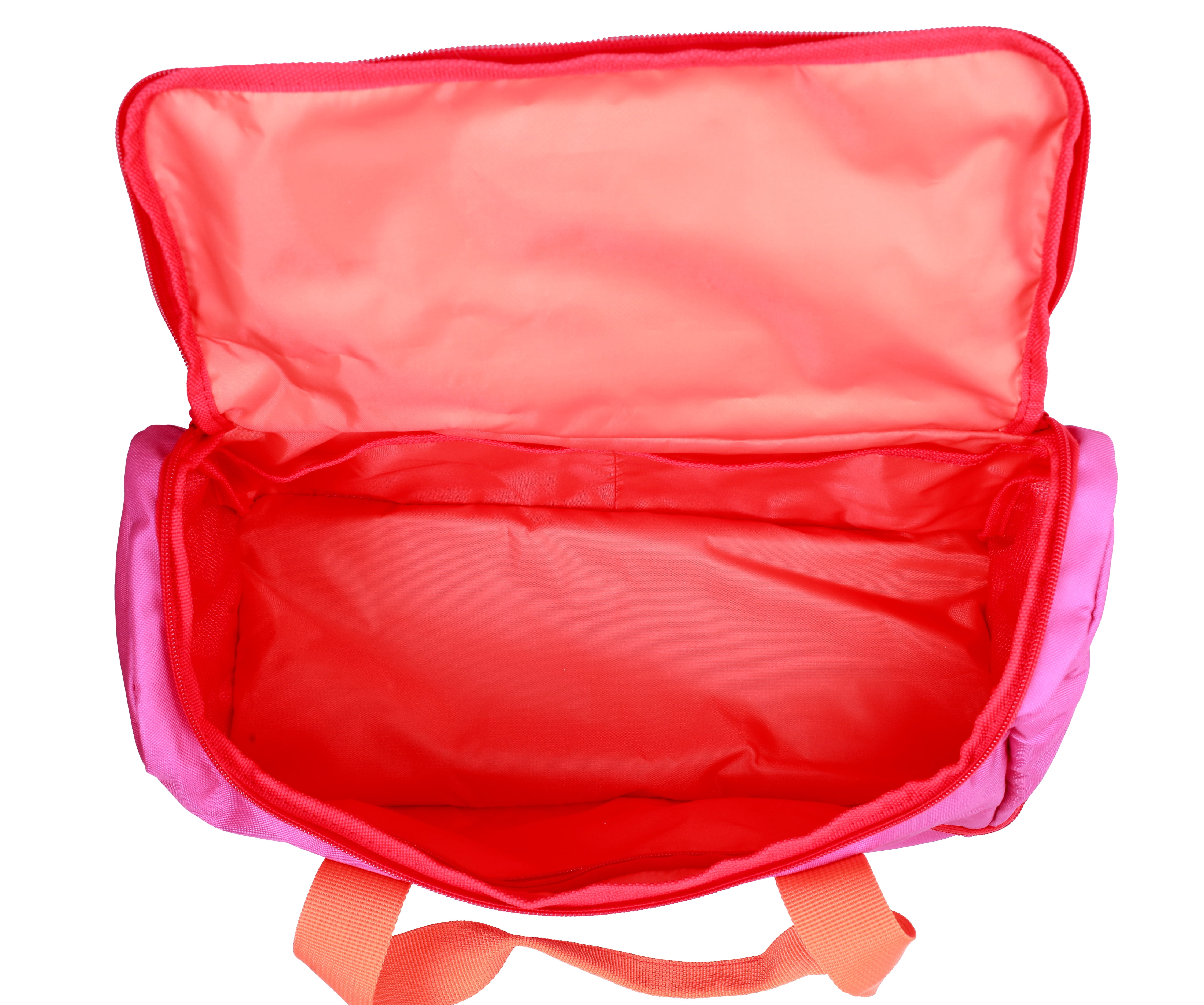 CRCKT Kids 12.5" Weekender Polyester Duffel with Drop Bottom Shoe Compartment- Red, Orange and Hot Pink, Colorblock