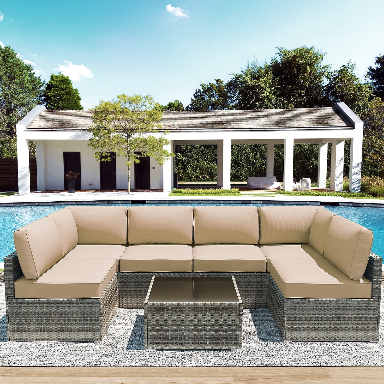 Outdoor Cushions Set of 14 for 7 Pieces Sectional Rattan Conversation Sets,Outdoor Furniture Replacement Cushions for Patio Furniture,4-INCH Replacement Sofa Cushions