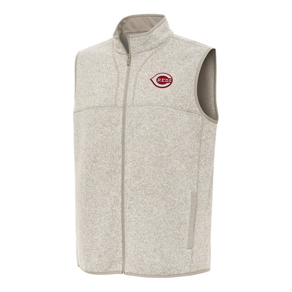 Men's Antigua Oatmeal Cincinnati Reds Fortune Full-Zip Vest