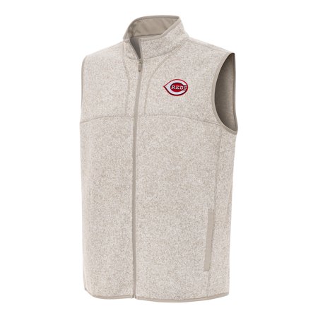 Men s Antigua Oatmeal Cincinnati Reds Fortune Full-Zip Vest