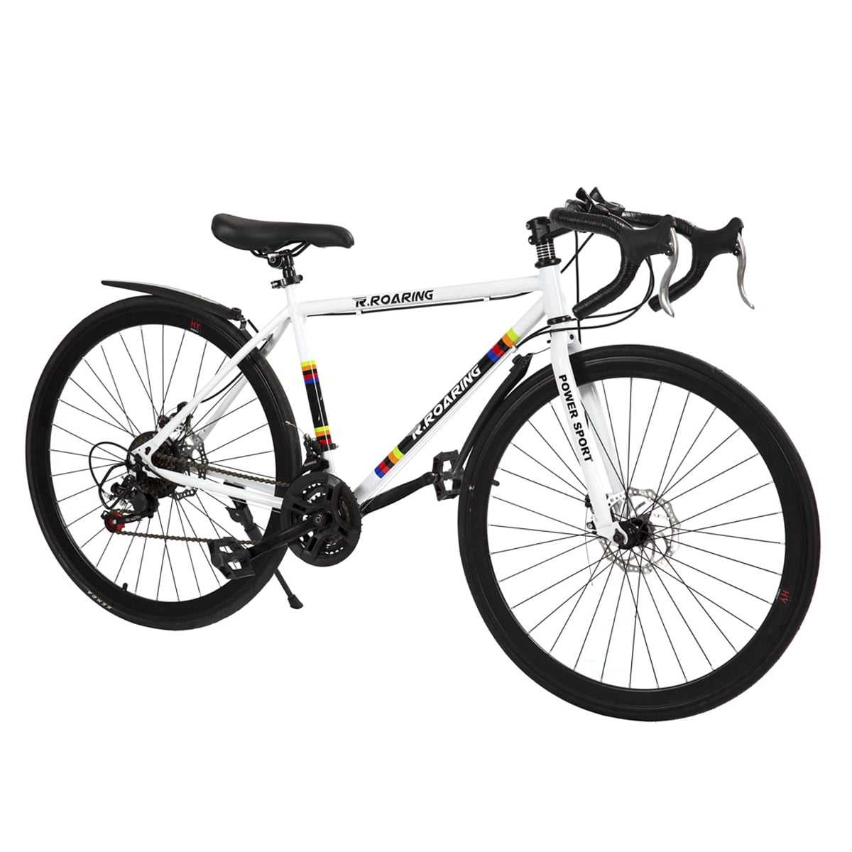 R.ROARING Commuter Road Bike 26 inch Wheels 21 Speed Shifting Bikes Dual Disc Brake Road Bicycle for Adults Mens Women, White