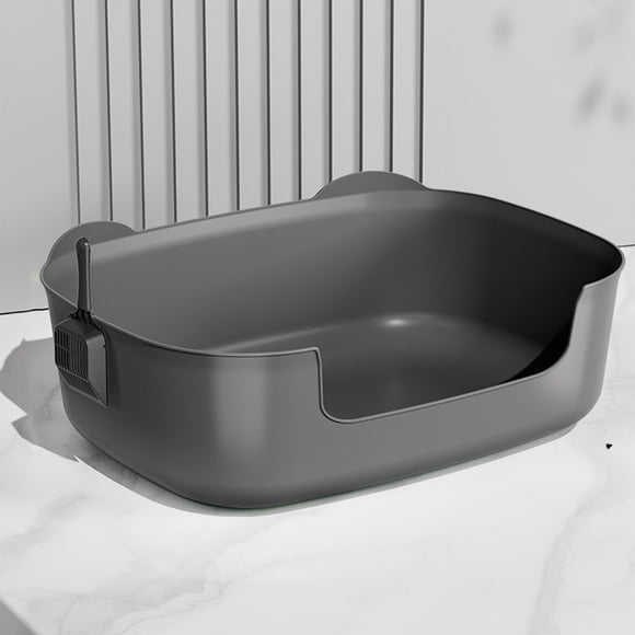 Dvkptbk Cat Litter Box with High Sides, Fully Open Litter Tray, Large Open Top Litter Pan Include Scoop Easy Cleaning, Gray
