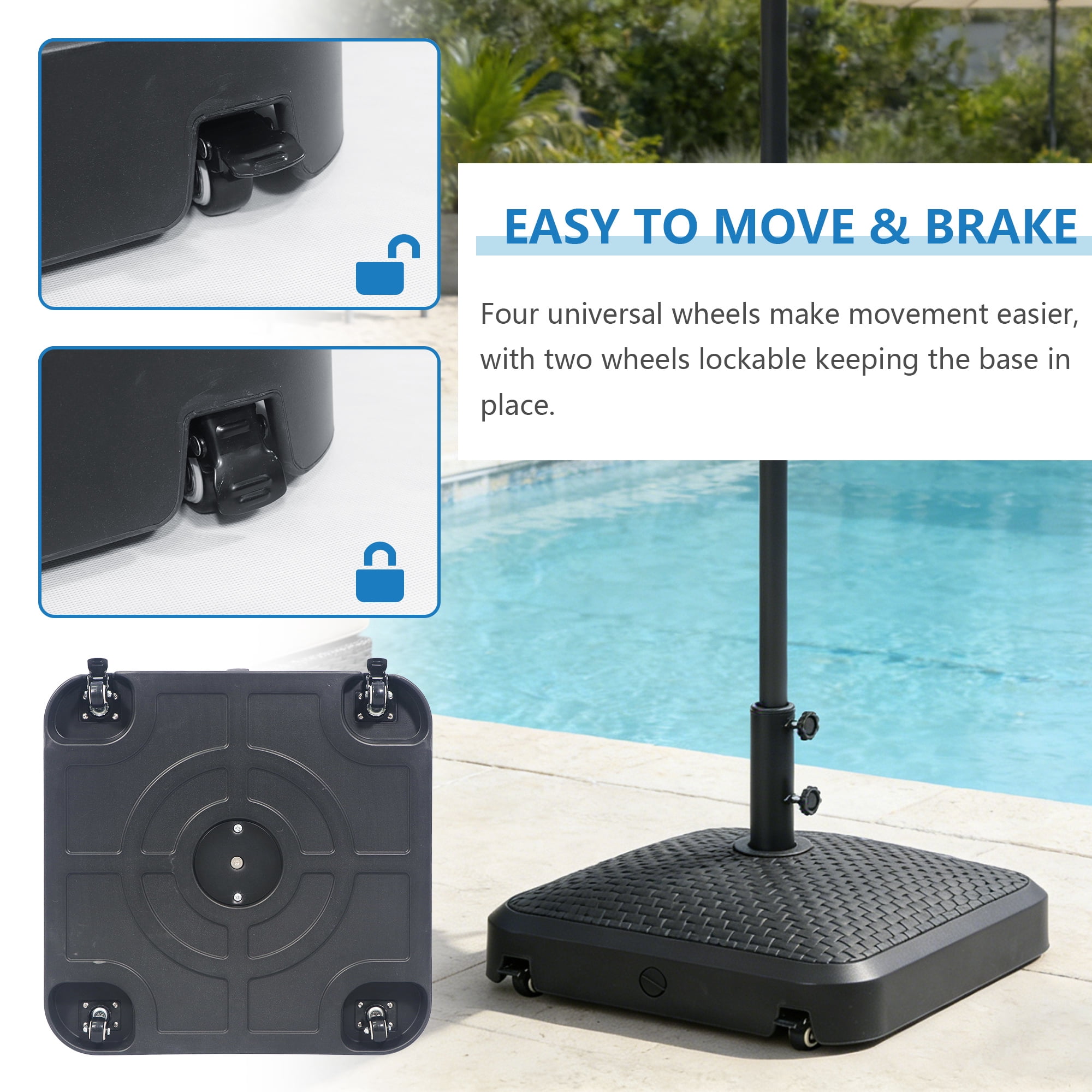 Abble 170 lbs Outdoor Cantilever Patio Umbrella Base Offset Umbrella Stand with Handle and Wheels for Garden Backyard Poolside in Black