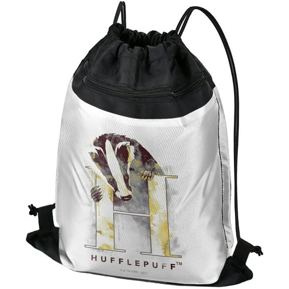 Harry Potter Hufflepuff Watercolor Crest Drawstring Backpack Sports Bag Sackpack 17" x 13", Perfect for Gym, Yoga or Practice