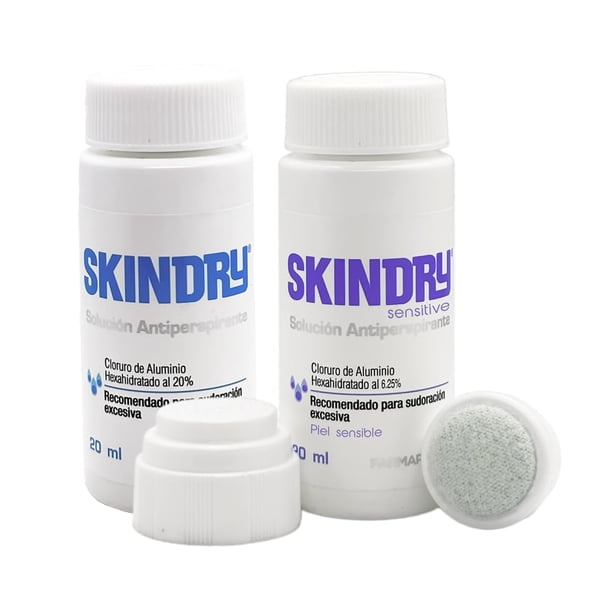 SKINDRY Antitranspirante DUO Para sudoración excesiva I Pack Sensitive 20 ml + Regular 20ml I 48 y 72 hrs de protección I Indicado para axilas, pies, manos, espalda, frente y cue