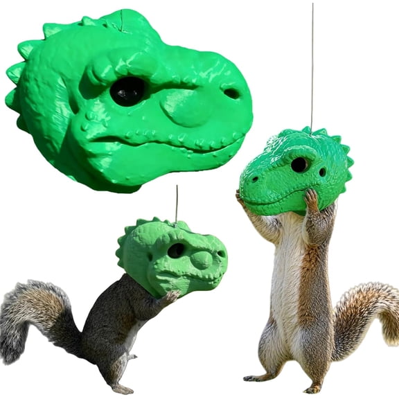 Dinosaur Head Squirrel Feeder | Funny Dino Head Squirrel Feeder | Hanging Animal Horse Heads Feeders for Squirrels | Outdoor Backyard Patio Garden Yard Decor(Black)
