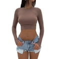thumbnail image 5 of KelaJuan Women's Round Neck Crop Tops Long Sleeve Solid Color Slim Fit Summer Blouse Streetwear, 5 of 6